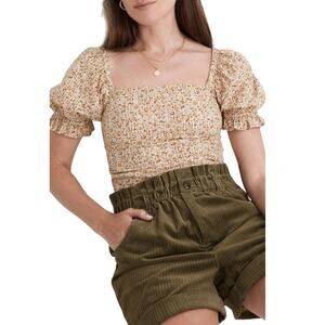 Madewell Floral Puff Sleeve Blouse - Cream and Brown